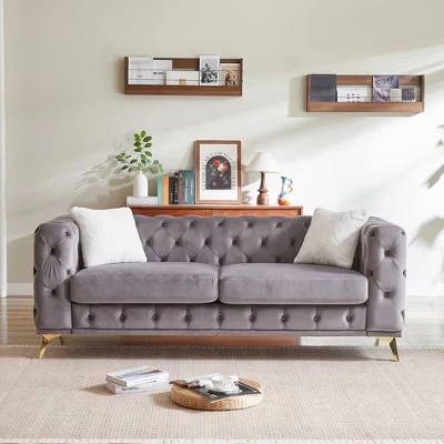 Диван GDFStudio Branik 210 см, бархатный, серый