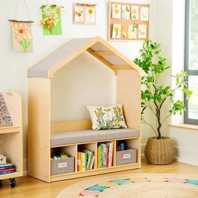 EdQ Kids' Reading Nook - Белый: Детская скамья для хранения книжных полок с отделениями и ящиками из натурального дерева