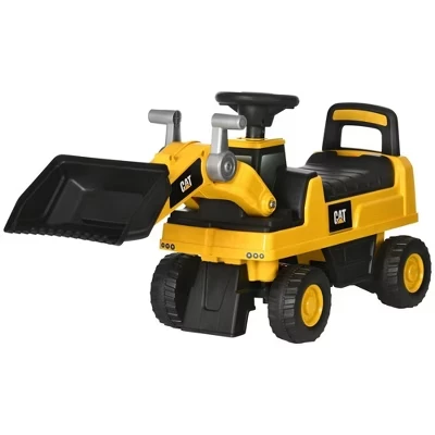 Caterpillar CAT Licensed Kids Ride on Excavator No Power Construction Vehicles with Manual Shovel, Horn, Hidden Storage yellow