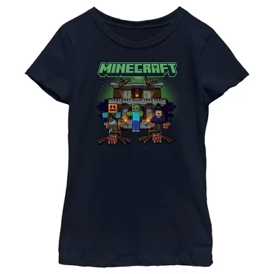 Футболка для девочек Minecraft Хэллоуин, синяя