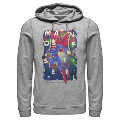 Мужское худи DC Comics Superman Man of Steel Rainbow, серый меланж