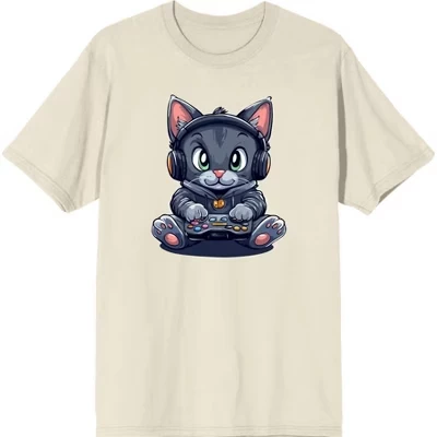 Футболка с круглым вырезом и коротким рукавом Focused Gamer Cat Adult natural