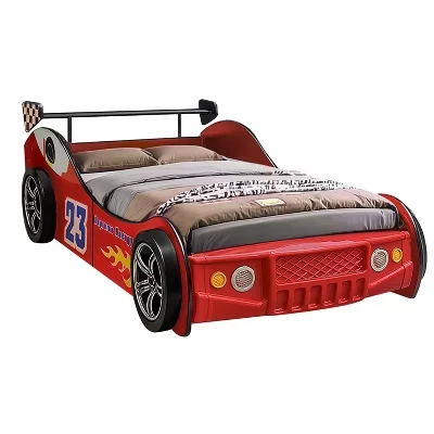 Каркас кровати Energy Racing Car, Универсальная детская напольная кровать со светодиодной подсветкой, Простая сборка, Матрас в комплект не входит, Twin red