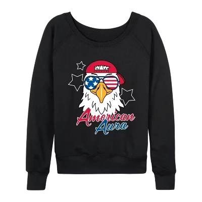 Женская рубашка American Aura Eagle из легкой французской махровой ткани с широким вырезом и длинным рукавом, черная с графическим рисунком.
