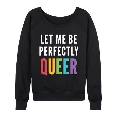 Женская рубашка Let Me Be Perfectly Queer из легкого французского махрового материала с широким вырезом и длинным рукавом, черная с графическим рисунком.