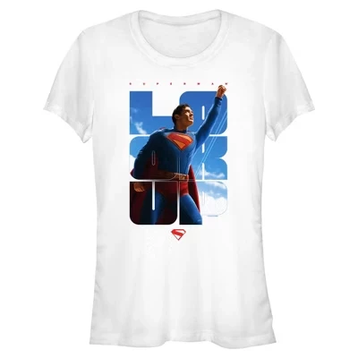 Женская футболка Superman Look Up Classic Pose для юниоров белого цвета
