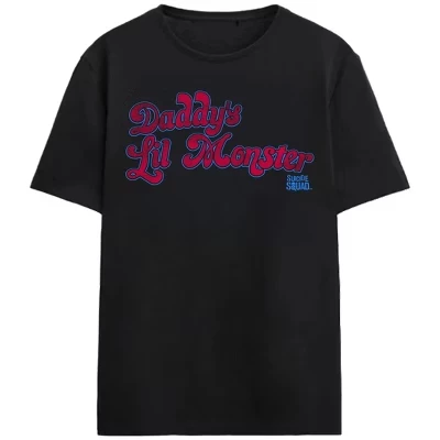 Daddy's Lil Monster Pink Lettering Adult Black Crew Neck Short Sleeve T-shirt black