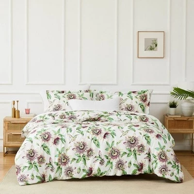 Комплект пододеяльников из сатина с цветочным рисунком Passiflora, 300 нитей, 100% хлопок, белый