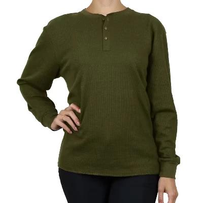 Женская терморубашка Henley из вафельного трикотажа свободного кроя оверсайз оливкового цвета