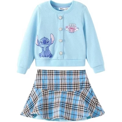 PATPAT Disney Frozen Эльза, принцесса Моана, комплект одежды из 2 предметов для маленьких девочек, вязаный топ с жемчужными пуговицами и твидовая юбка