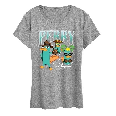 Женская футболка Perry Platapus Bootleg с коротким рукавом и графическим принтом, серая