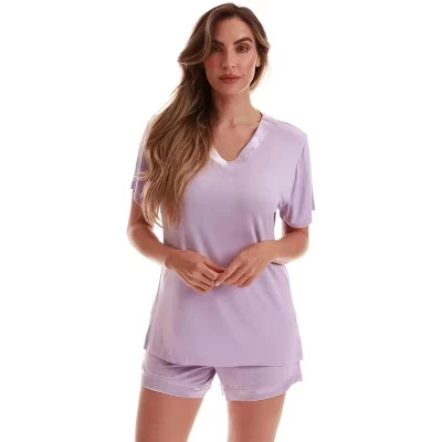Комплект женских пижамных шорт Ultra Soft PJ Set для женщин с атласной отделкой V-образным вырезом