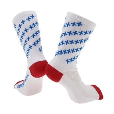 Cycling Athletic Socks Sweat-Absorbent Anti-Odor Anti-Friction Outdoor  X-Shaped Pattern 1 Pair white, red