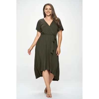 Женское платье WEST K Womens Georgia Plus размера плюс с развевающимися рукавами и высоким низким подолом оливково-зеленого цвета
