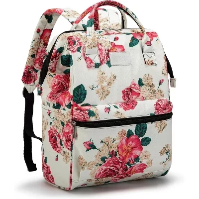 Wide-Open Laptop Backpack for 15.6 Inch - Travel & Outdoor Backpack, Floral Design. peony