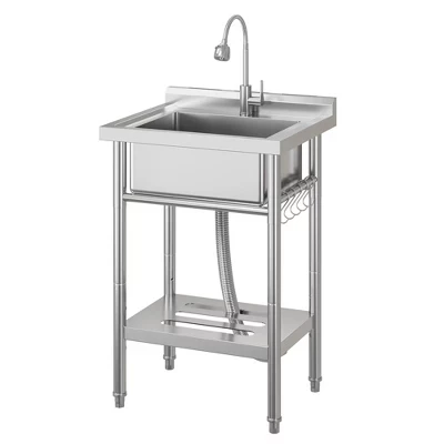 Stainless Steel Utility Sink with Faucet, Freestanding Kitchen Sink with Adjustable Legs, Hot & Cold Water Pipes 23x19x35.4inch(single sink)