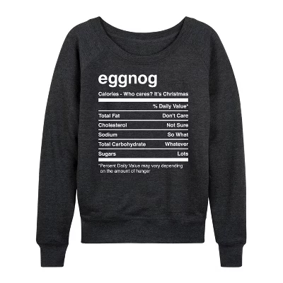Женская футболка Eggnog Nutrition Christmas легкая французская махровая рубашка с широким вырезом и длинным рукавом с графическим рисунком heather charcoal