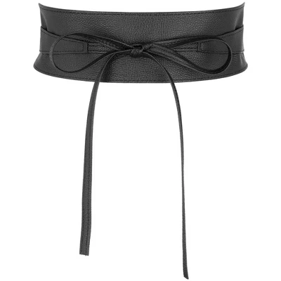 Женские ремни Obi из искусственной кожи с бантом на широком поясе, 1 шт., черный