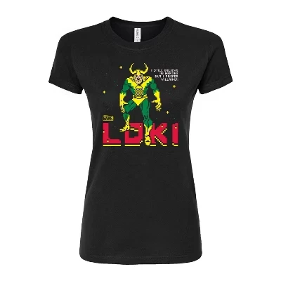 Женская приталенная футболка с графическим рисунком Loki Pixelated, черная