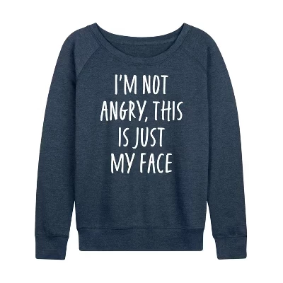 Женская рубашка Not Angry Just My Face из легкой махровой ткани с широким вырезом и длинными рукавами цвета Хизер индиго.