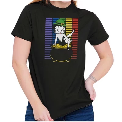 Женская графическая футболка Betty Boop Pot Of Gold St Paddys лицензионного черного цвета