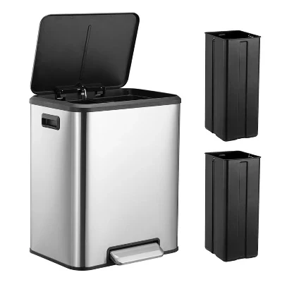 Двойное мусорное ведро CuisinSmart 30 л, серебристое