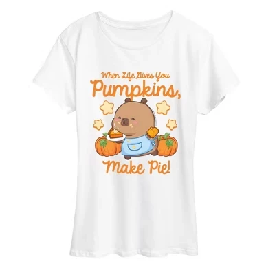 Женская футболка CapyFun Life Gives Pumpkins Make Pie, белая