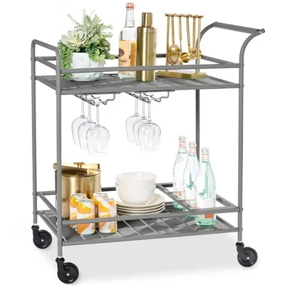 Барная тележка Best Choice Products 2-уровневая, серая