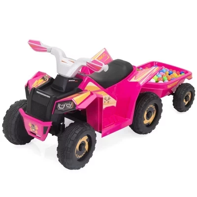 6-Вольтовая детская поездка на квадроцикле Toddler Toy Car 4-колесный квадроцикл для детей 3-6 лет с прицепом розового цвета