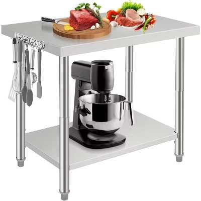 36x24x35 Inch Stainless Steel Work Table, 2-Tier NSF Commercial Prep Table hooks