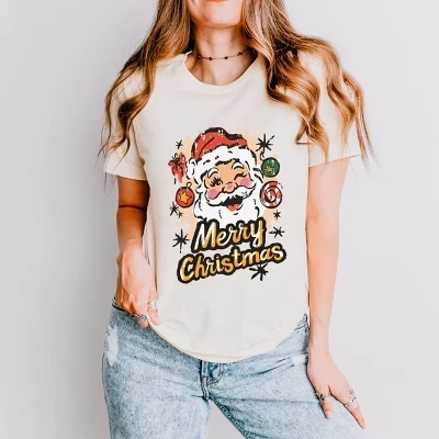 Merry Christmas Santa Wink - женская кремовая футболка с коротким рукавом и рисунком Санта-Клауса