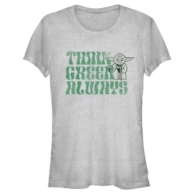 Juniors Womens  Yoda St. Patrick's Day Think Green Always T-Shirt athletic heather