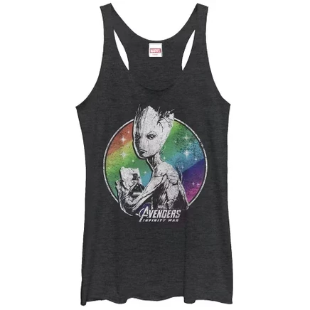 Женская майка Marvel Avengers Groot Rainbow, в черном меланже