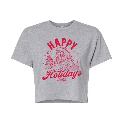 Женская укороченная футболка с рисунком Happy Holidays Coca-Cola