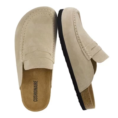 Fondu Genuine Leather Mule Clogs for Women, Comfortable Slip On Womens Shoes with Penny Strap Accent and Memory Foam Footbed biscuit