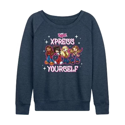 Женская легкая махровая рубашка Xpress Yourself с широким вырезом и длинным рукавом с графическим рисунком heather indigo