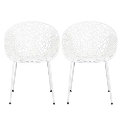 Современный минималистичный обеденный стул Jaron Outdoor из металла и полипропилена (комплект из 2 предметов) белого цвета