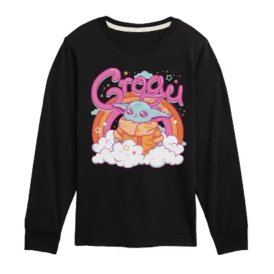 Футболка Grogu Kawaii с длинным рукавом и рисунком, черная