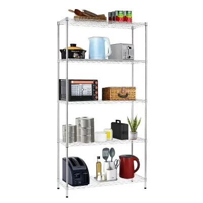 5-Ярусный проволочный стеллаж Garage NSF Wire Shelf с регулируемыми полками и достаточным количеством места для хранения, вместимостью 1250 фунтов, хром