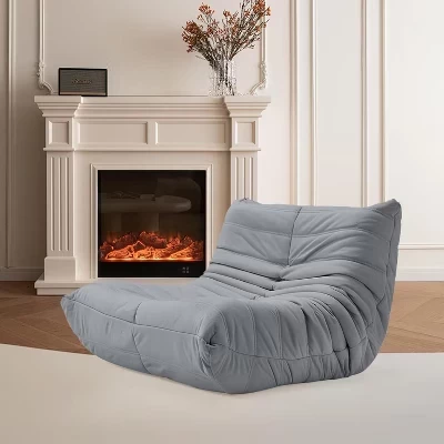 Кресло-мешок Togo Sofa, 28D пена с эффектом памяти, легко моется и переносится, Высококачественная искусственная кожа, Легкий напольный диван для гостиной, спальни серого цвета