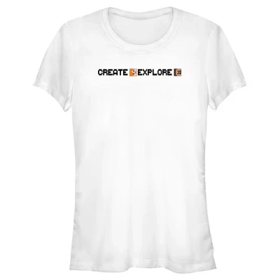 Женская футболка Minecraft Create Explore Alex and Steve, белая
