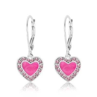 Гипоаллергенные детские ювелирные аксессуары Heart из белого золота с фианитами и палладиевым покрытием leverback изготовлены из серебра 925 пробы розового цвета