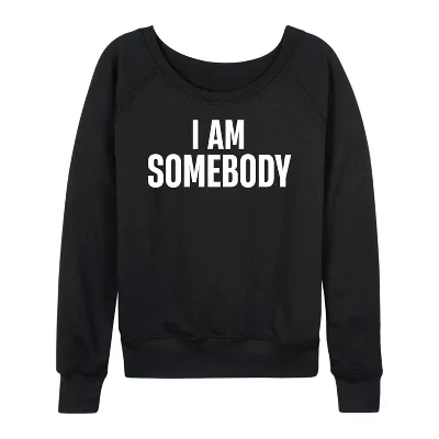 Женская рубашка I Am Somebody из легкой французской махровой ткани с широким вырезом и длинным рукавом, черная с графическим рисунком.