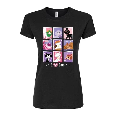 Женская футболка с классическим рисунком Disney Classics - Сетка из разных кошек, приталенная, черная