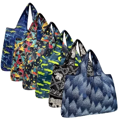 Большие складные нейлоновые многоразовые продуктовые сумки Tote, 6 упаковок wild trails