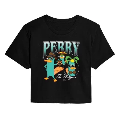 Женская укороченная футболка Perry Platapus Bootleg с графическим принтом, черная