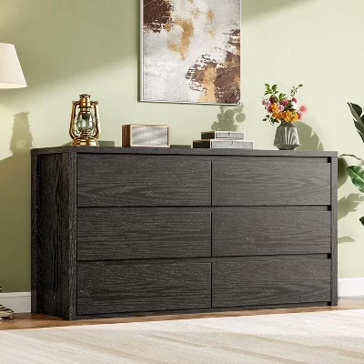 Комод SunnyFurn, 6 ящиков без ручек, черный