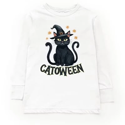 Молодежная футболка Catoween Cat с длинным рукавом белого цвета