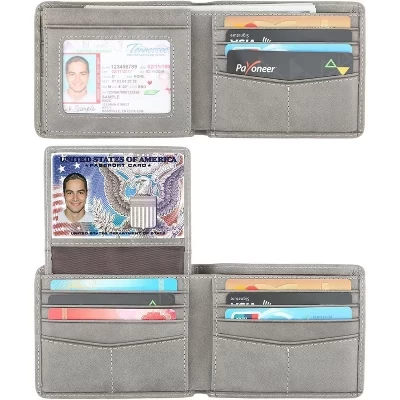 Мужской RFID-кошелек из натуральной кожи, стильный, с двумя окошками для идентификации, серого цвета