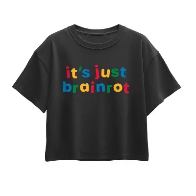 Just Brainrot Short Sleeve Boxy Graphic T-Shirt black